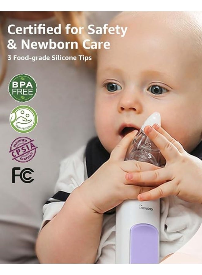 GROWNSY Electric Nasal Aspirator for Baby - Automatic Nose Sucker with 3 Silicone Tips - Adjustable Suction Levels with Music & Light Soothing Function - Purple - Image 2